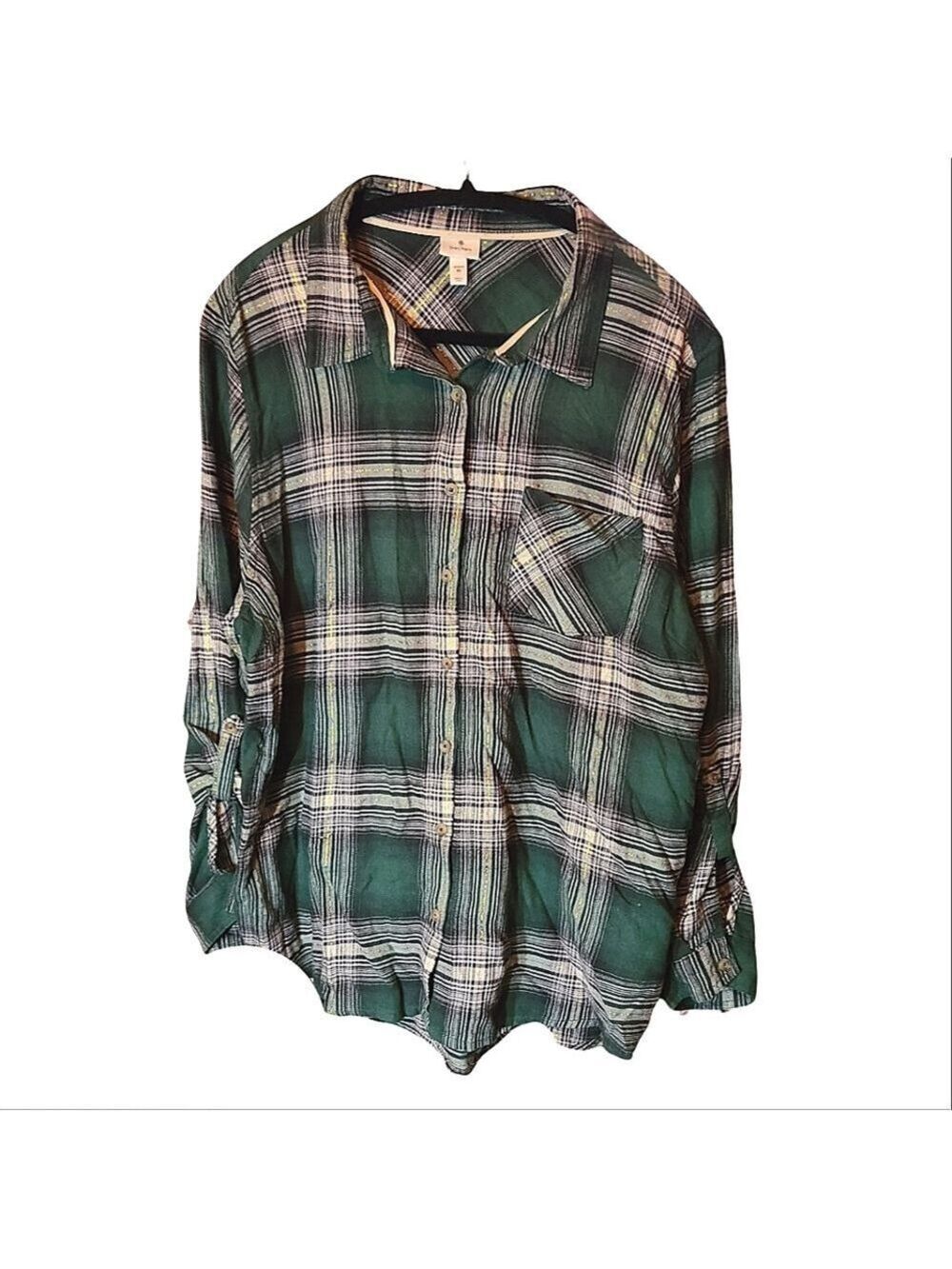 036 DRESSBARN 3X LONG SLEEVE PLAID BLOUSE